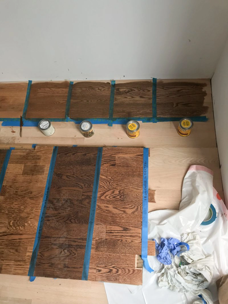 Rosewood floor stain and neutral on red oak floors