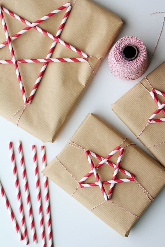 Brown paper wrapping with straws