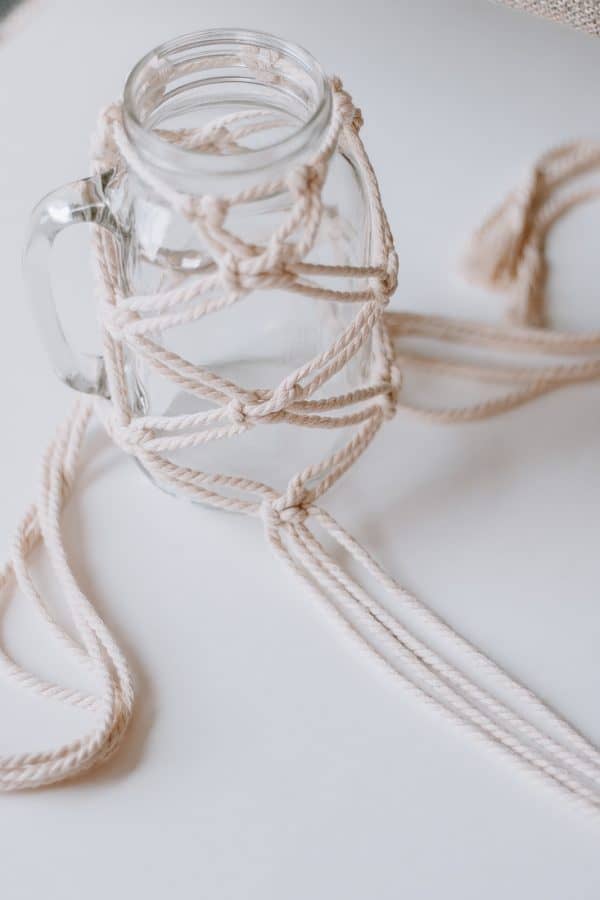 Make these macrame mason jars.  A quick DIY! #Macrame #macrameknots # macramediy