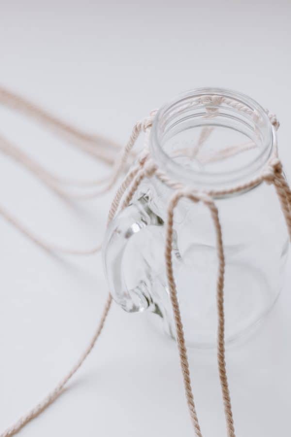 Make these macrame mason jars.  A quick DIY! #Macrame #macrameknots # macramediy