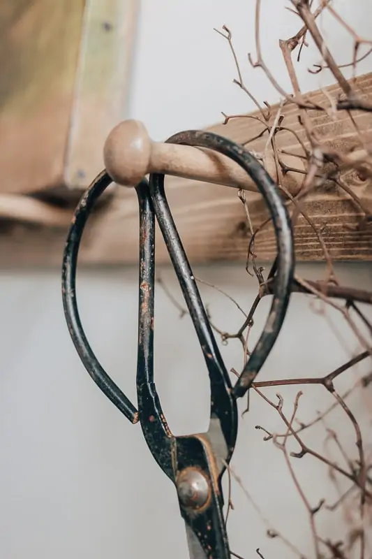  regardez de près une paire de ciseaux accrochée à un rail de cheville