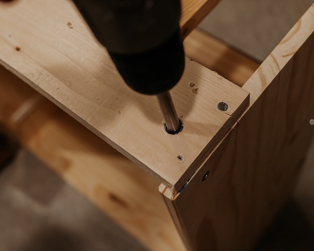 IKEA Rast Hack with Legs: Step by Step - DecorHint Drilling Hole for wood Leg Hardware: IKEA Rast Hack with Legs - Full Tutorial in Post!