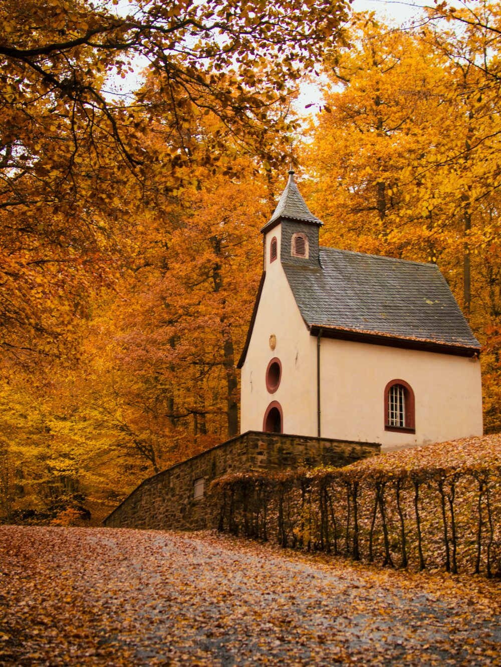 All the Fall Feels - Decor Hint old church with fall leaves surrounding it