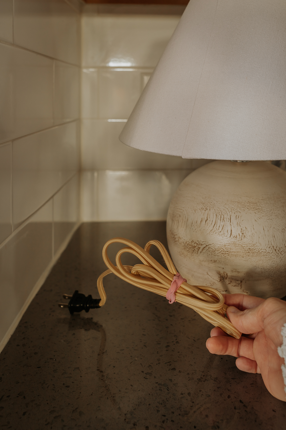 Have you Considered a Table Lamp on your Kitchen Counter? - Decor Hint Kitchen Counter Table Lamps - what to do with the cord?