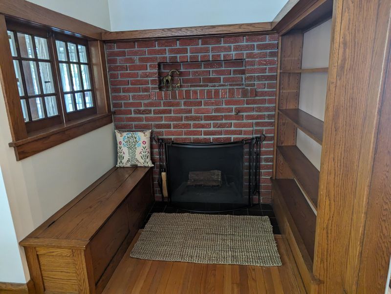 Brick Fireplaces with Built-in Benches