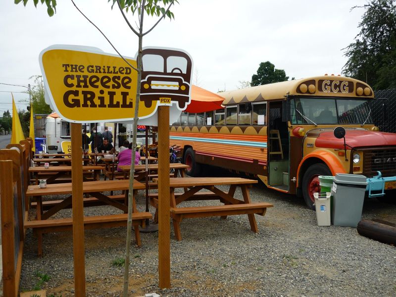 14 Oregon Food Trucks That Became Local Icons - Decor Hint Grilled Cheese Grill: Nostalgic Comfort in a School Bus