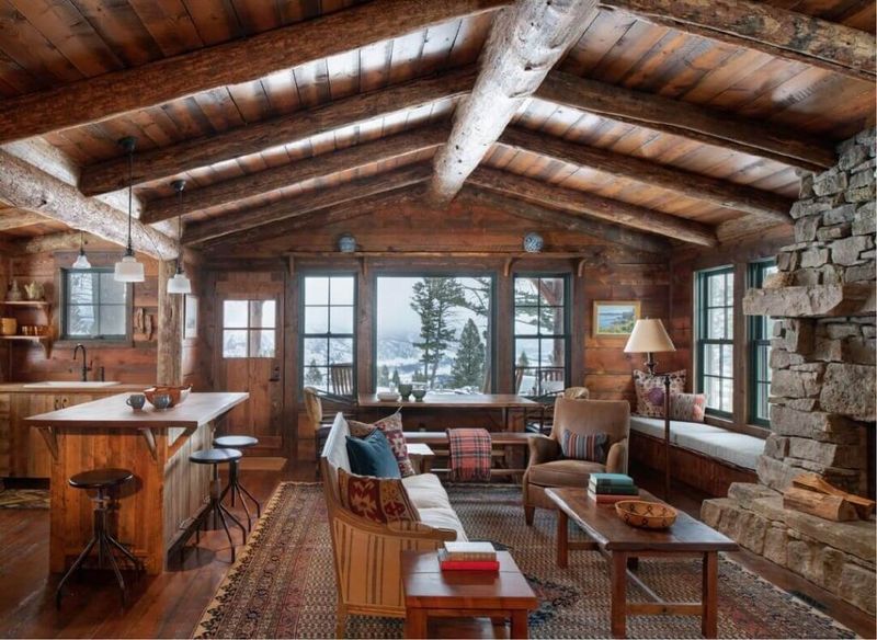 10 Wyoming Log Cabin Tricks That Keep It Cozy - Decor Hint Wool Rugs on Wood Floors