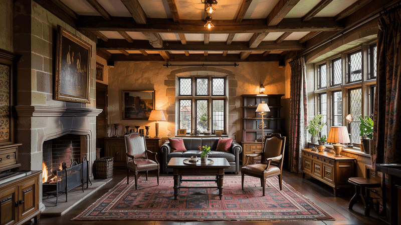 Rich Wood Interiors with Exposed Beams