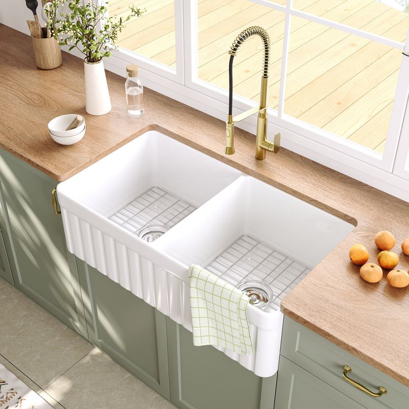 Double-Basin White Porcelain Sink