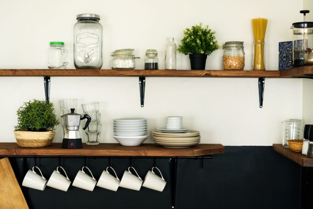 Open Shelving With Mismatched Dishes