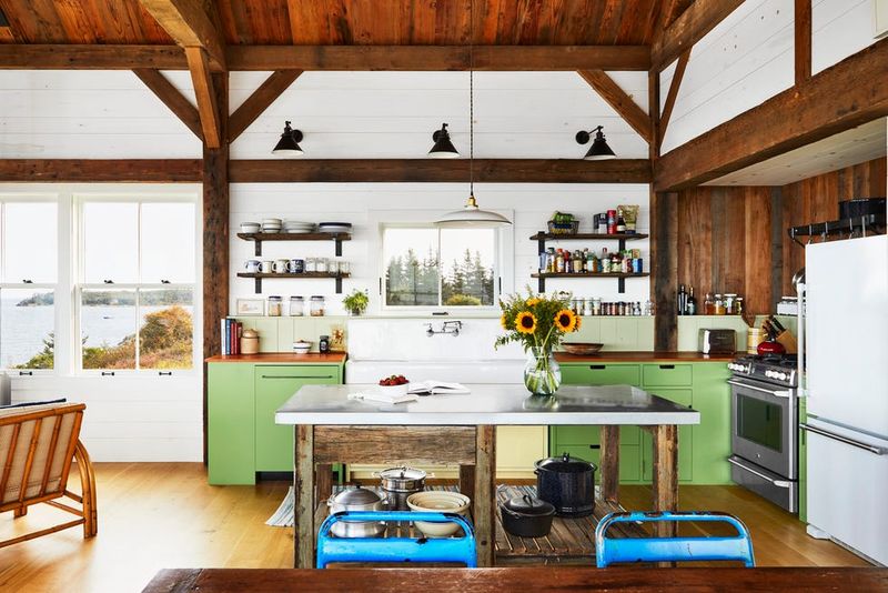 9 Maine Kitchens That Capture Coastal Charm - Decor Hint Driftwood Open Shelving