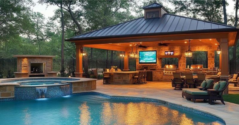 10 Texas Outdoor Spaces Designed To Function As Living Rooms - Decor Hint Houston Poolside Cabana with Smart Home Integration