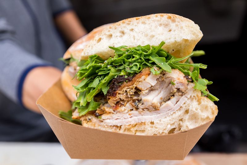 6 California Farmers' Market Breakfasts That Feel Like Saturday Morning - Decor Hint Roli Roti's Breakfast Porchetta Sandwich
