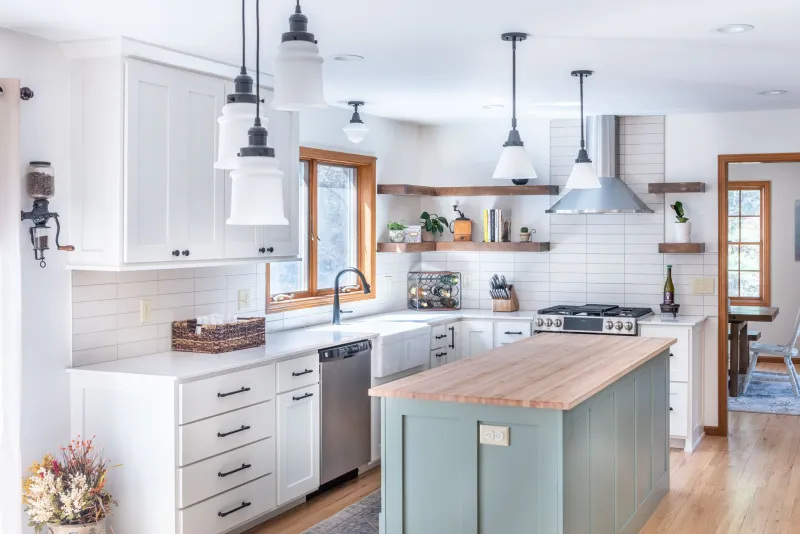 Whitewashed Cabinets With Black Hardware Accents