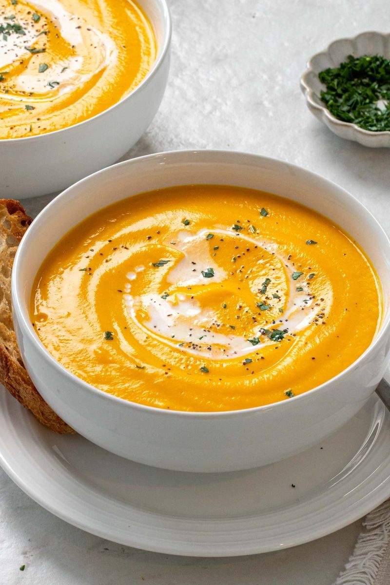 Roasted Carrot & Parsnip Soup With Thyme And Cream