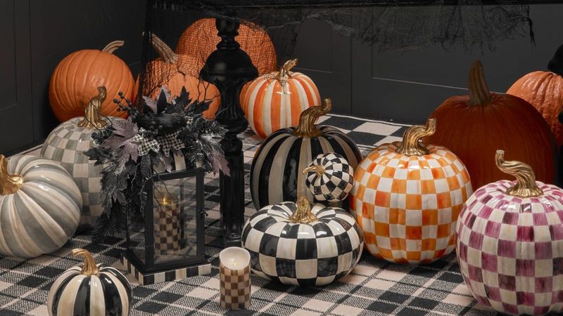 Striped Black-And-White Porch Pumpkins