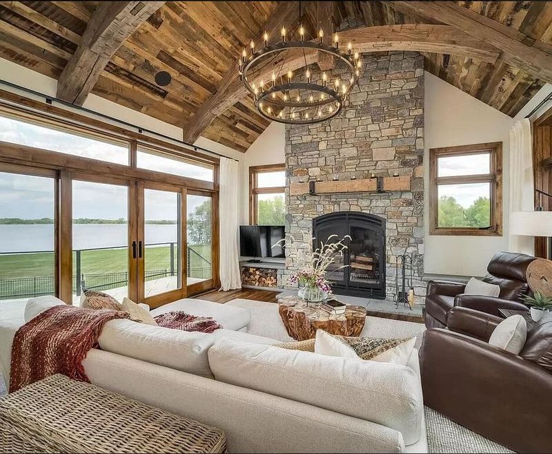 Massive Stone Fireplaces As Focal Points