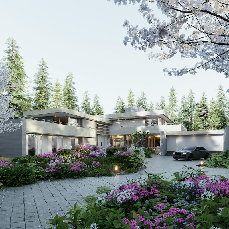 Lined Flower Beds Along The Driveway