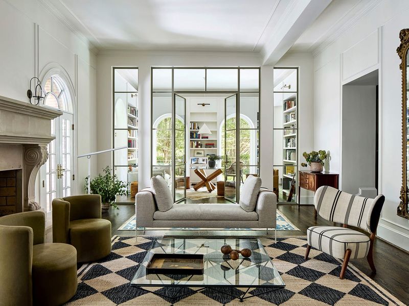 7 Decadent Details That Revived A Classic D.C. Mansion - Decor Hint Steel-and-Glass Room Divider Creates Dual Living Spaces