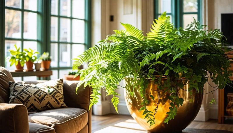 Ferns In Brass Or Copper Containers