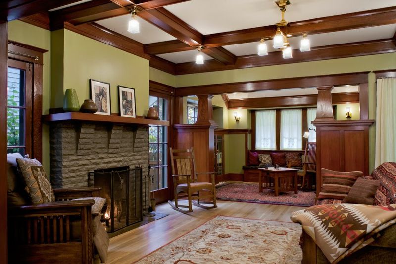 Stained Wood Beams And Coffered Ceilings