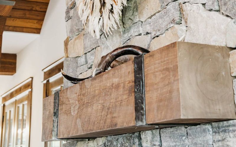 Weathered Oak Mantel With Iron Brackets