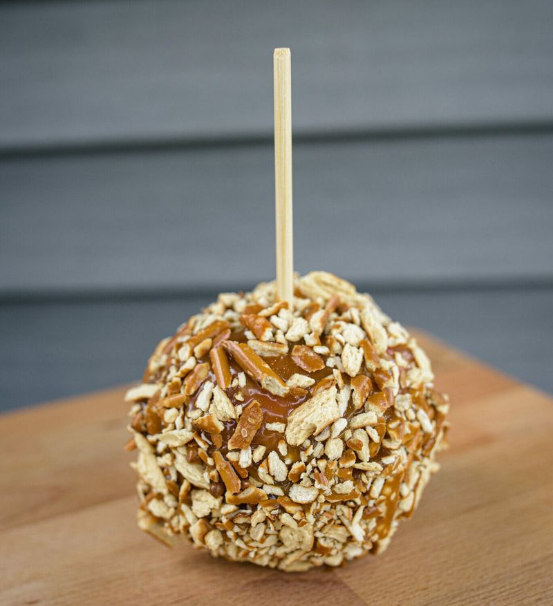 Caramel Apple Coated In Crushed Pretzels