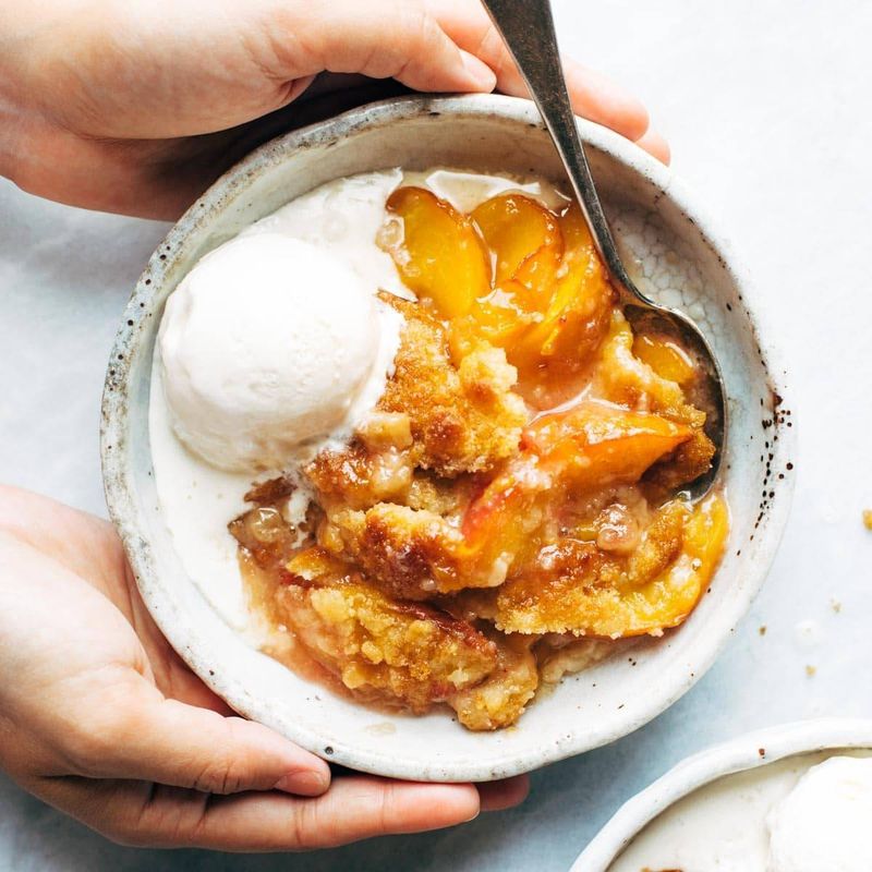 Peach Cobbler with a Scoop of Vanilla