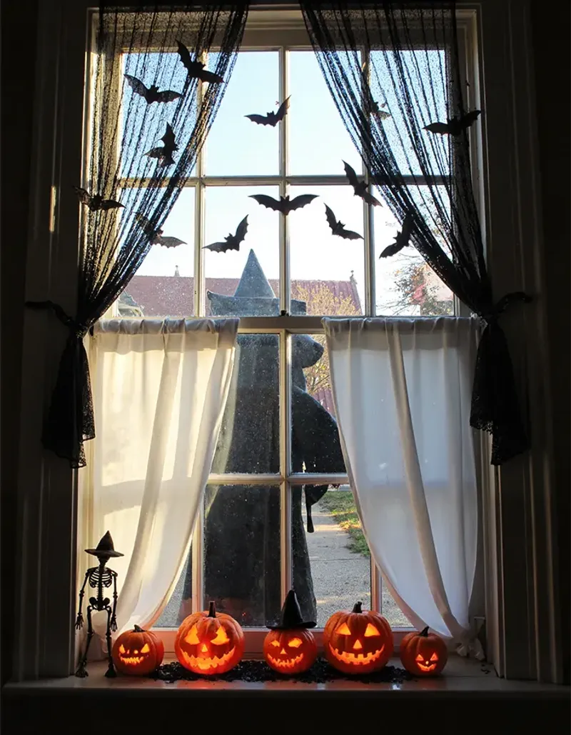 Glowing Jack-O'-Lantern Window Row