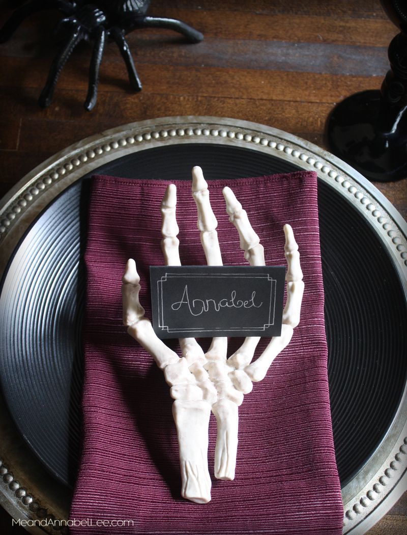 Skeleton Hand Place Card Holders With Elegant China
