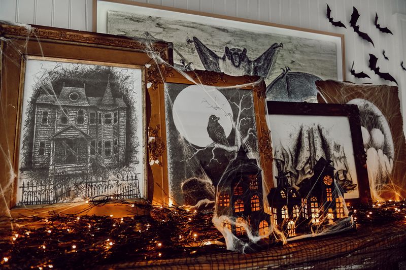 Layered Halloween-Themed Art Prints