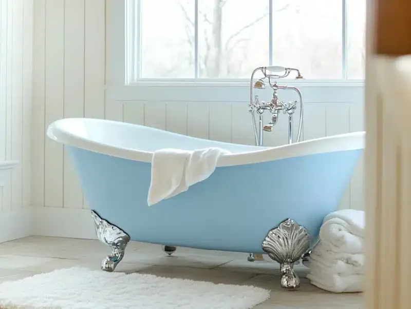 10 Portland Bathrooms With Bold Baby-Blue Touches That Feel Serene - Decor Hint Soaking Tub Serenity