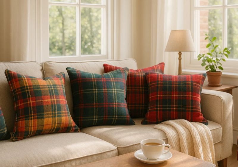 Layered Plaid Throws And Textured Pillows