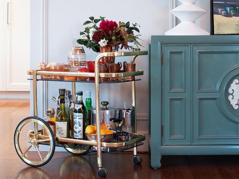 Retro Bar Carts Stocked With Contemporary Glassware