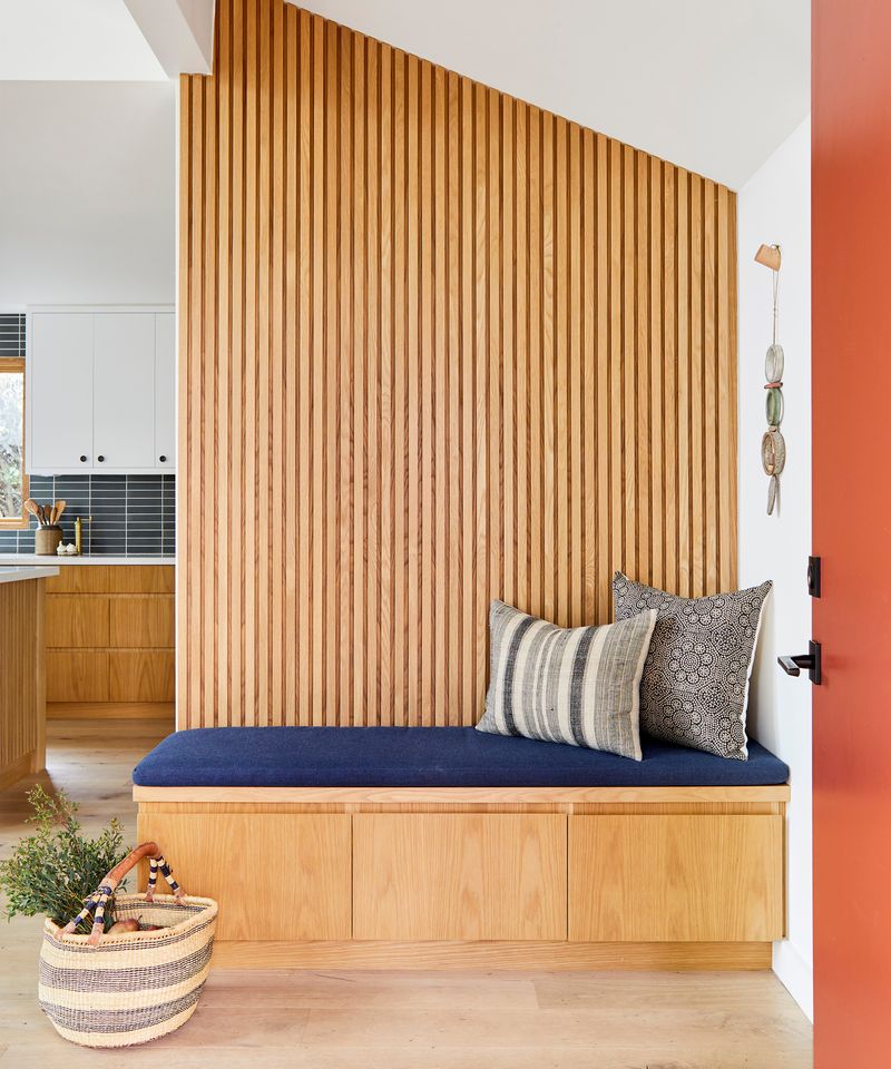 Welcoming Honey-Oak Built-In Benches in Entryways