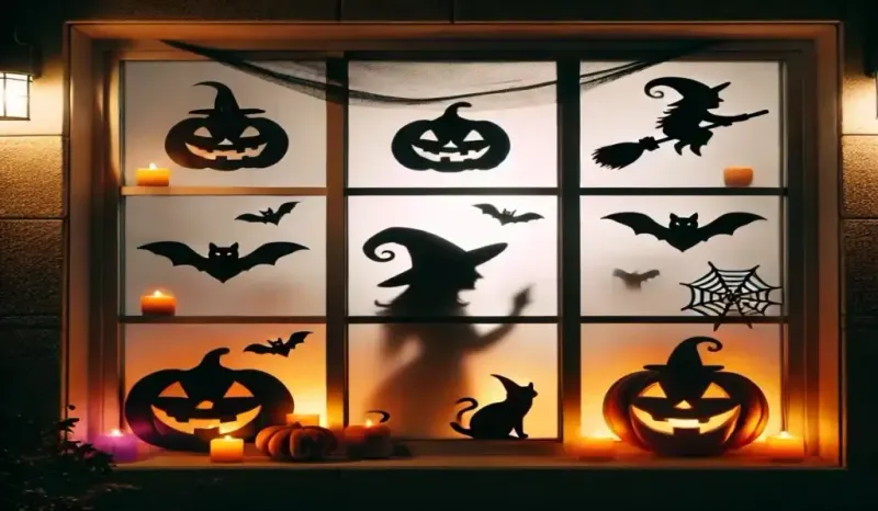 Retro Black Cat And Witch Window Cutouts