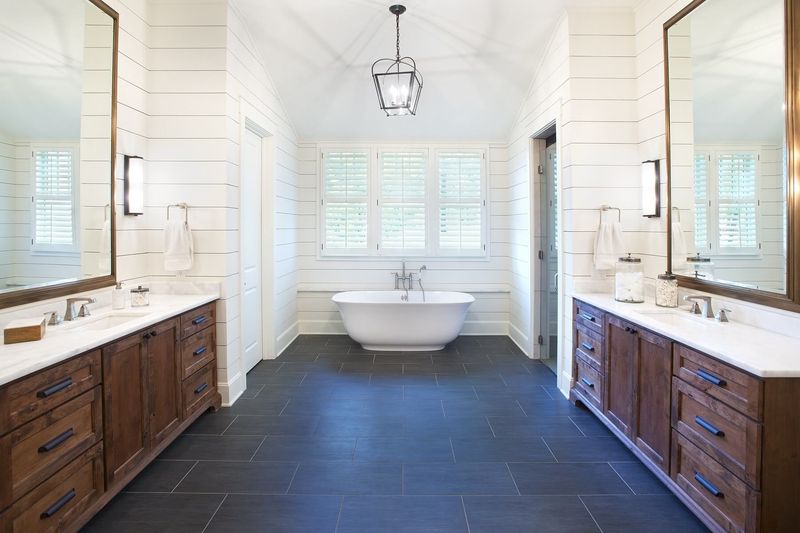Shiplap Walls And Antique Brass Fixtures