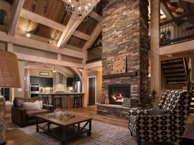 Timber-Framed Kitchen Merging With Great Room