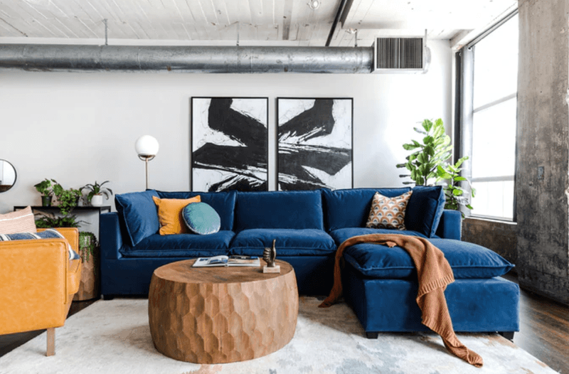 Home Featuring Sapphire Blue Velvet Sofas