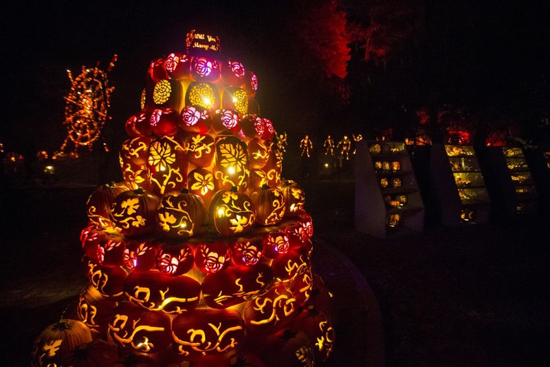Eerie Jack-o'-Lantern Towers And Scarecrows