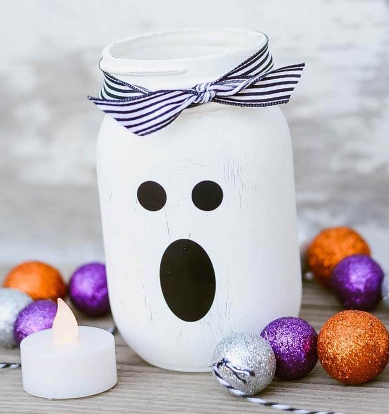 Mason Jar Lanterns With Ghost Faces