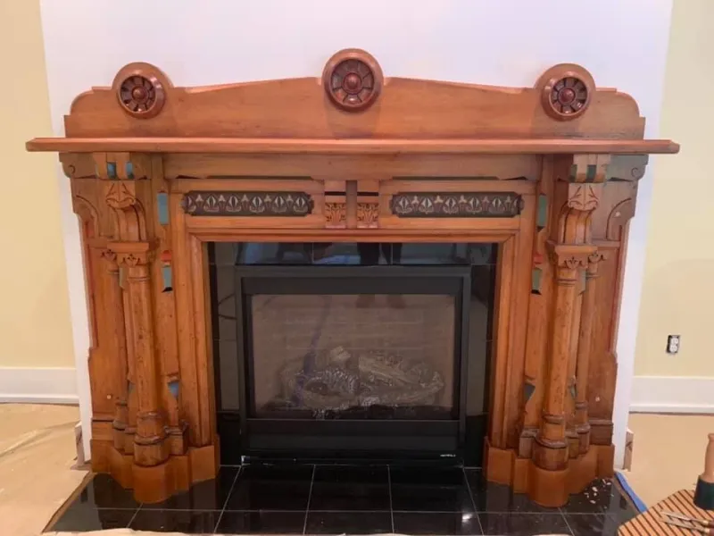 Stately Honey-Oak Mantels Over Fireplaces
