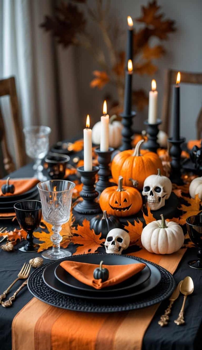 Black And Orange Ombre Table Linen With Gothic Accents