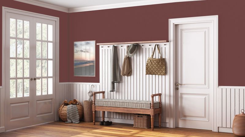 Hallway Wrapped In Warm Burgundy