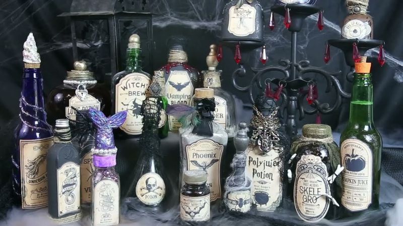 DIY Potion Bottles And Creepy Apothecary Displays