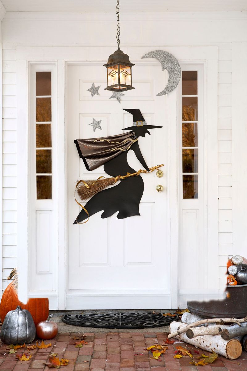 Gothic Door Banner With Witch And Pumpkins