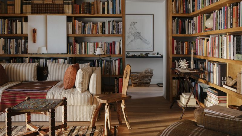 Charming Built-In Honey-Oak Bookshelves