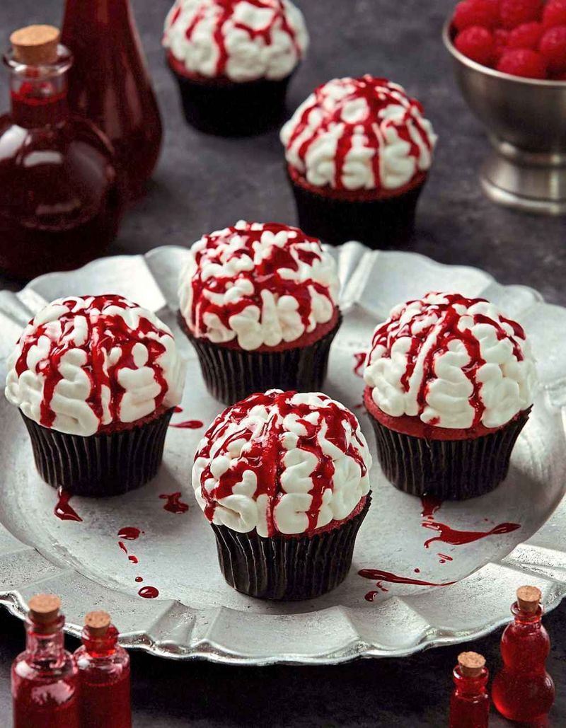 Bloody Red Velvet Brain Muffins