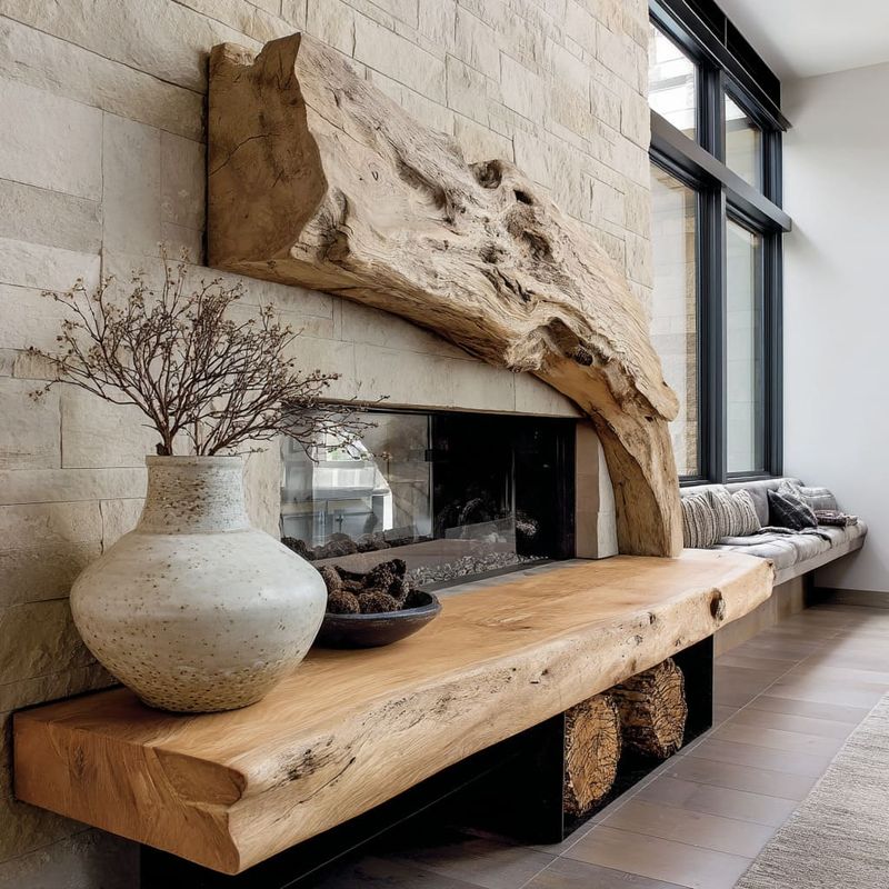 Live-Edge Walnut Slab Mantel
