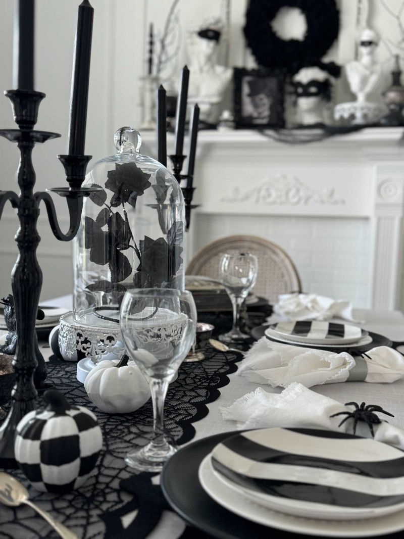 Candlelit Spiderweb Table Runner Display